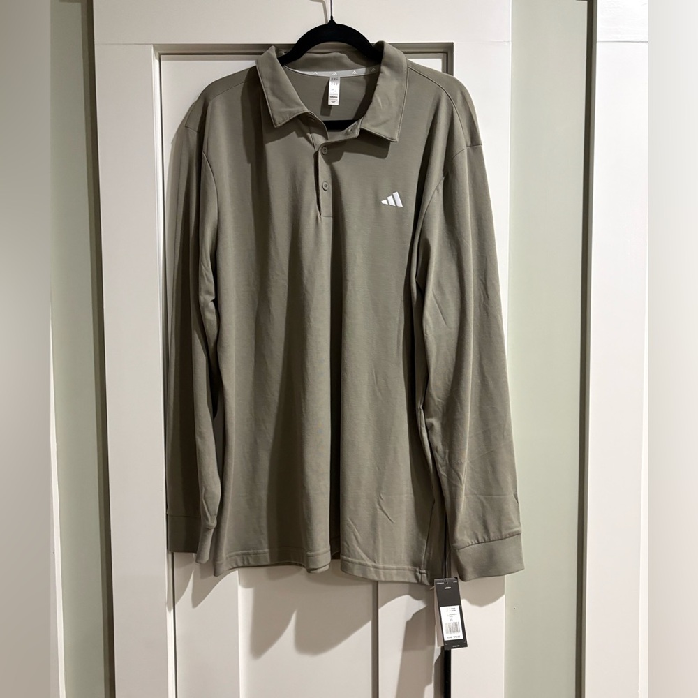 BRAND NEW adidas Men's Long Sleeve Polo in Silver Pearl SIZE XL